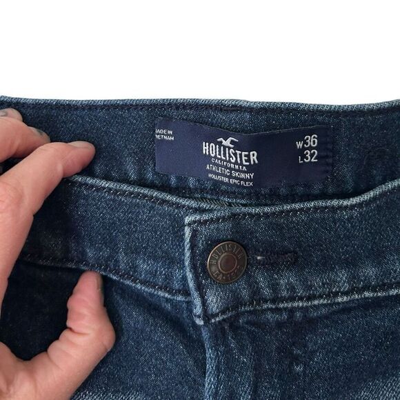 Hollister Blue Denim Distressed High-Rise Athletic Skinny Jeans Size W36 L 32 - Picture 4 of 11